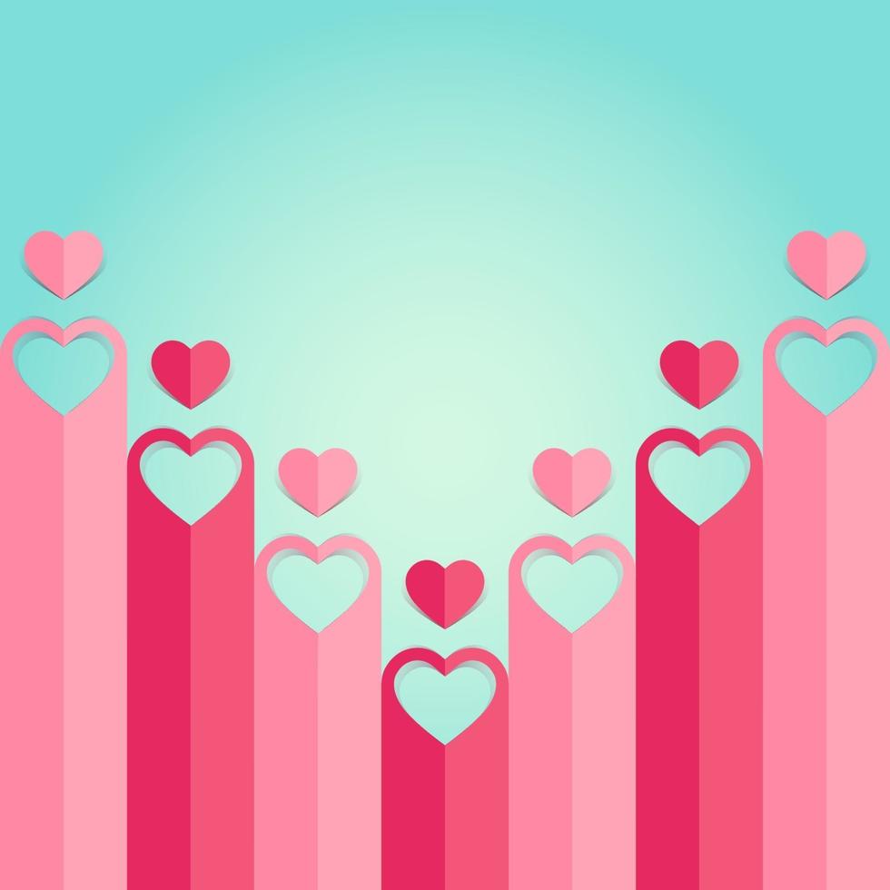 Love hearts Valentines day background, paper cut style vector