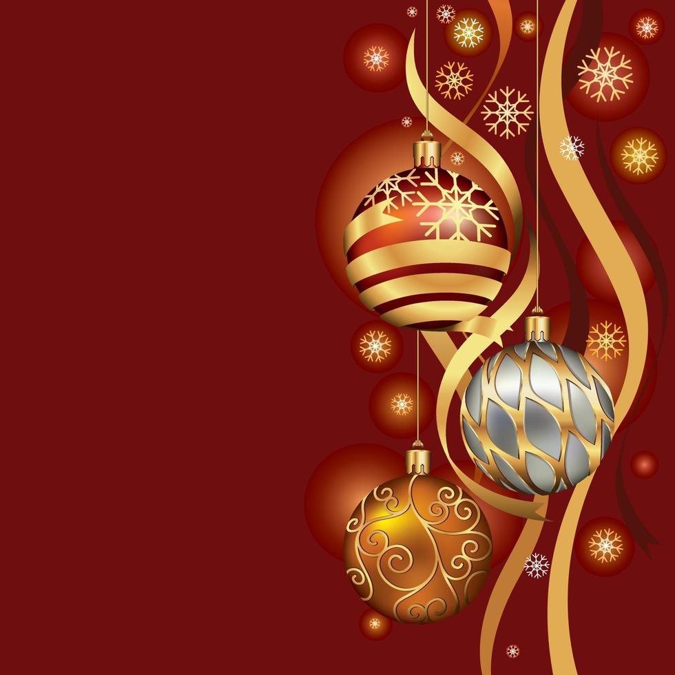 Christmas ornaments hanging on gold thread background. Vector illustration.