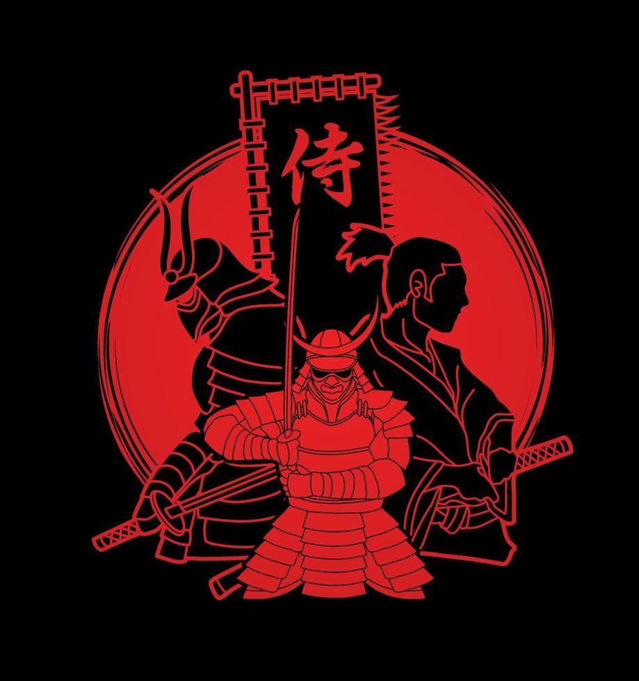 Samurai with Flag Japanese Font Mean Samurai vector