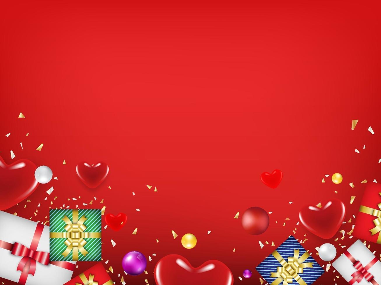 Valentine's day concept with hearts, gifts and copy space. Use for greeting card or banner template as design background. vector