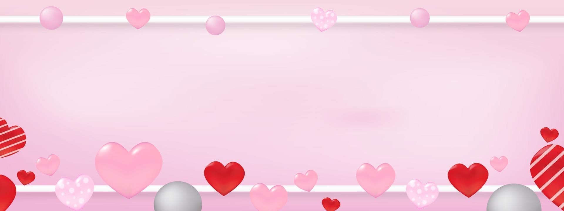 Valentine's day concept with hearts around frame with copy space. Use for greeting card or banner template as design. vector