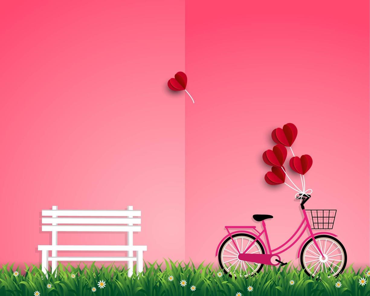 Happy Valentine's day with red balloons flying over garden vector