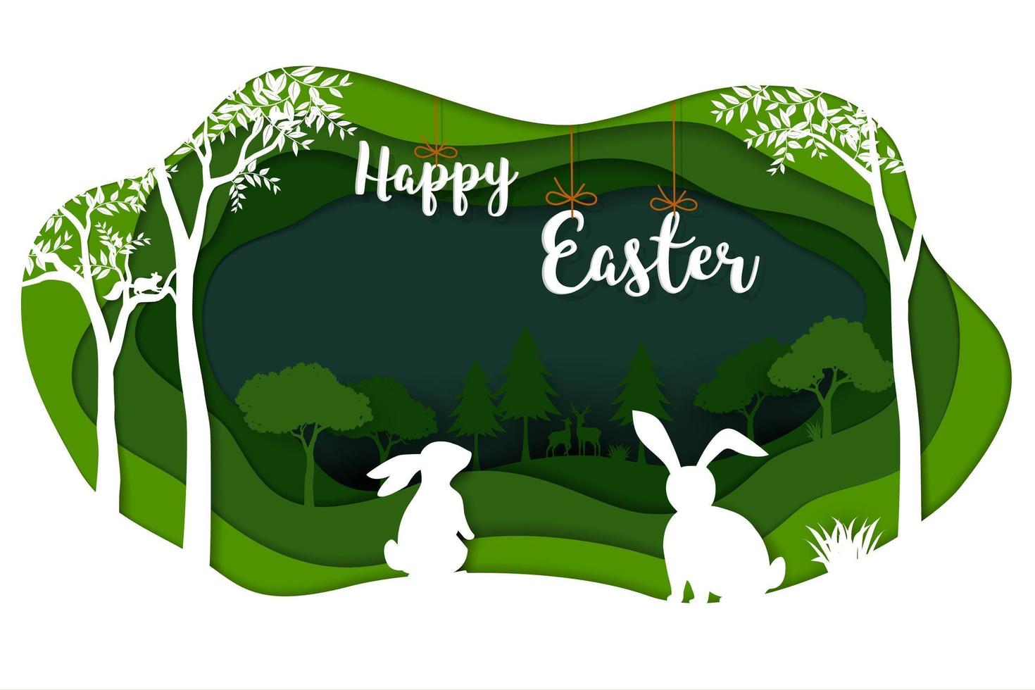 Happy Easter with white rabbits vector