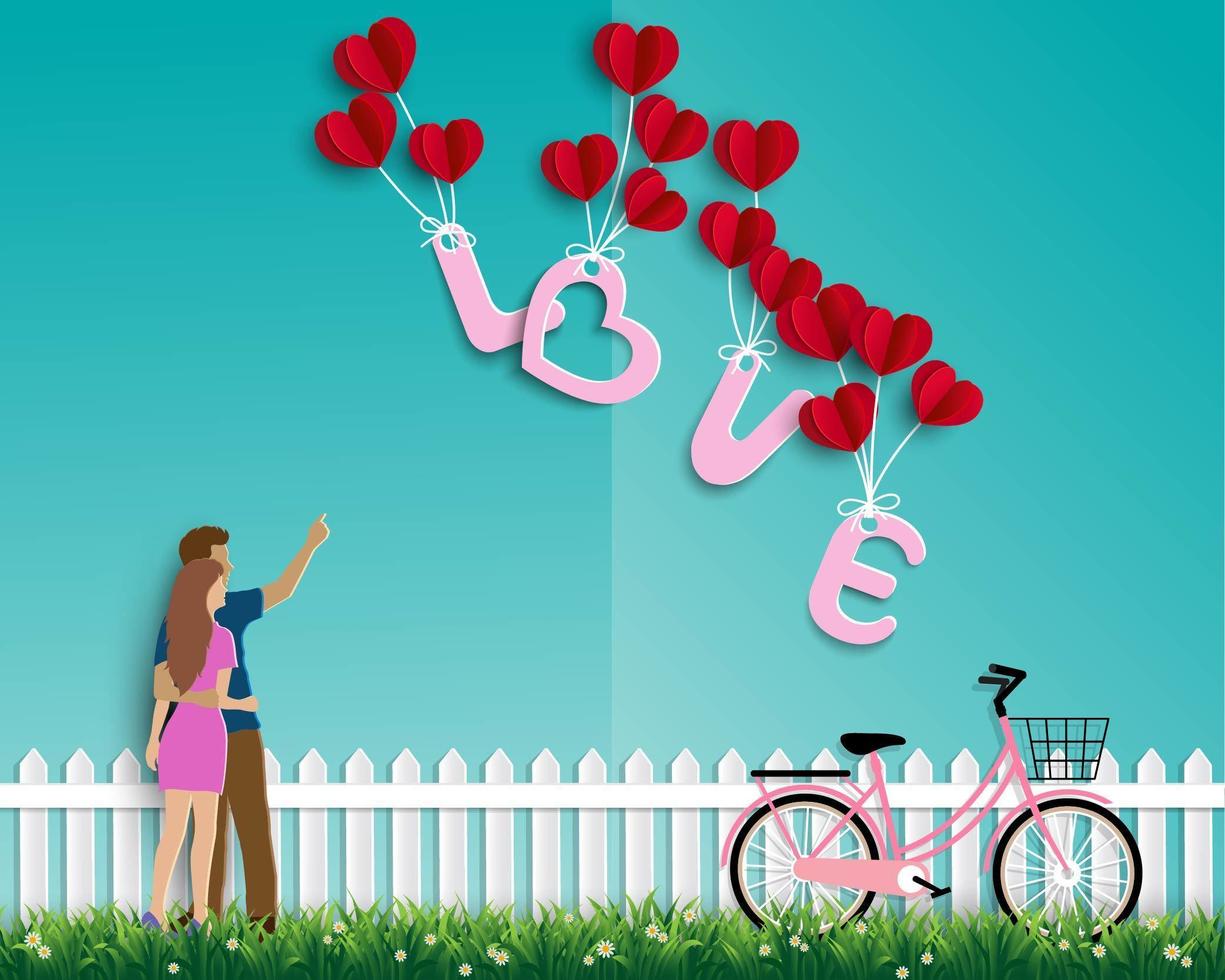 Garden of love with couple on green background vector