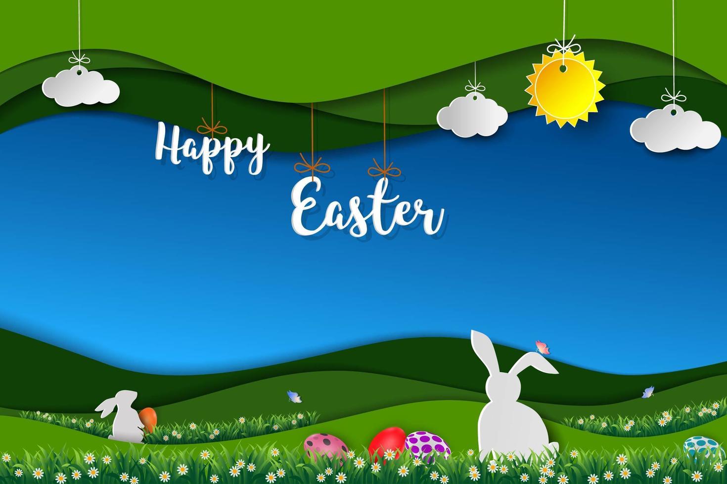 Happy Easter design with white rabbits vector