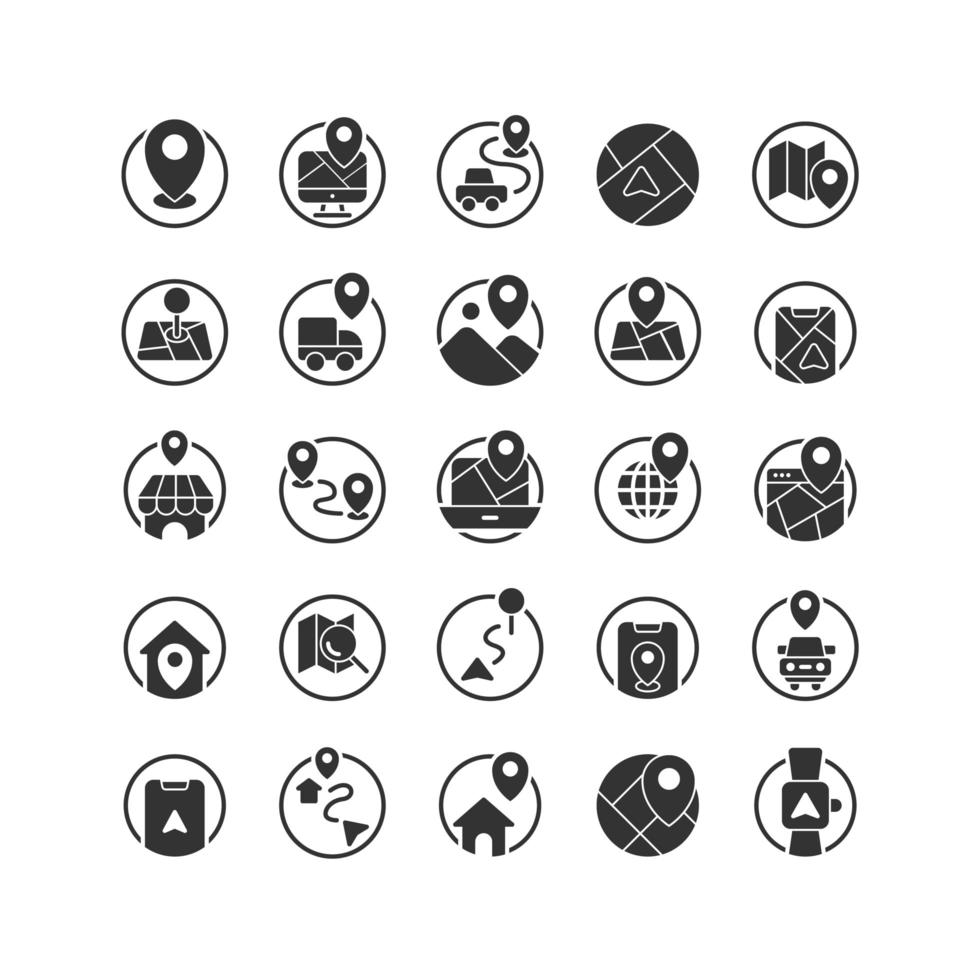 Location and Map solid icon set. Vector and Illustration.