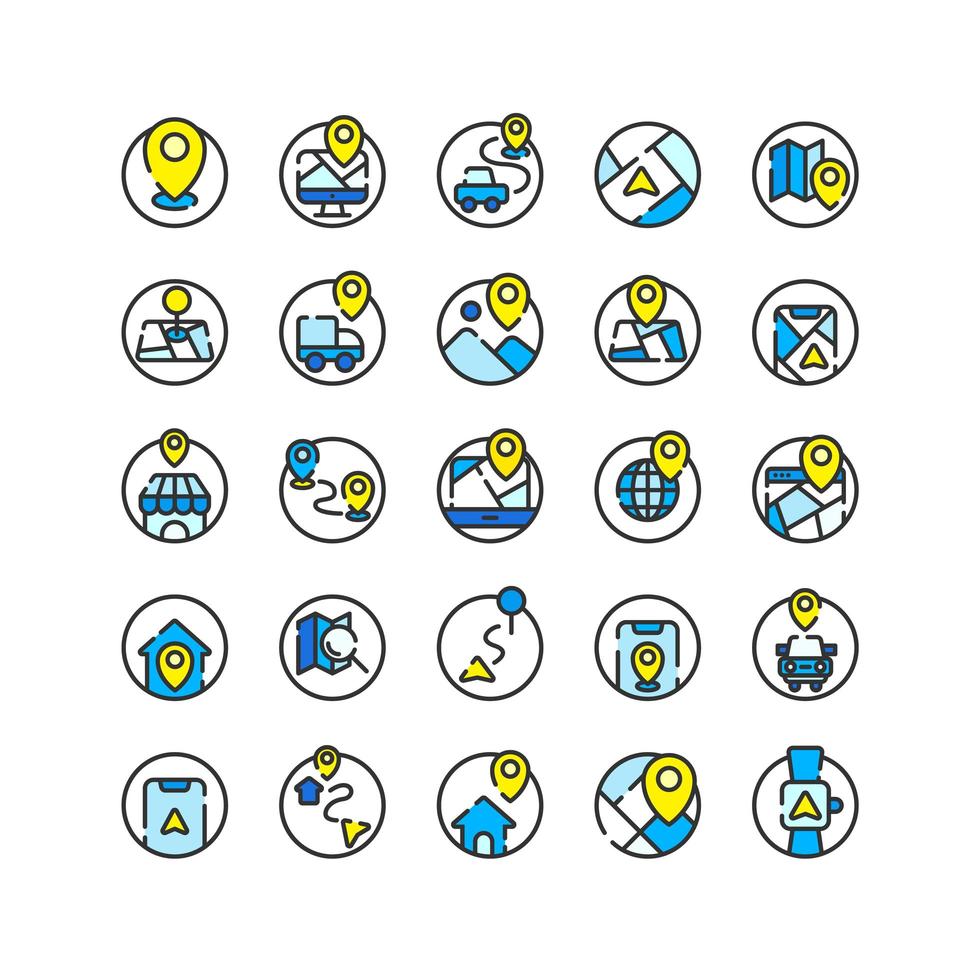 Location and Map filled outline icon set. Vector and Illustration.