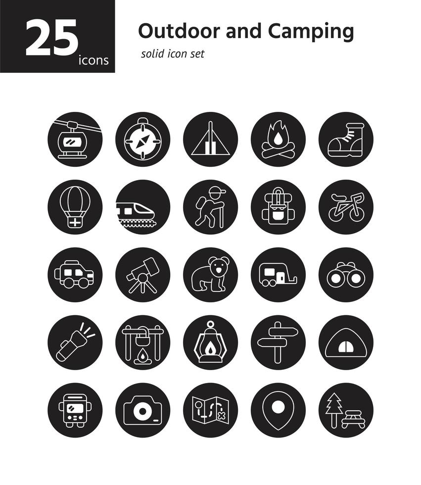 Outdoor and Camping solid icon sel. Vector and Illustration.