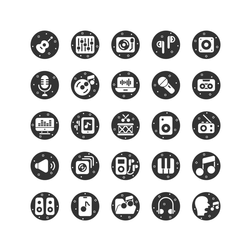 Music and Sound solid icon set. Vector and Illustration.