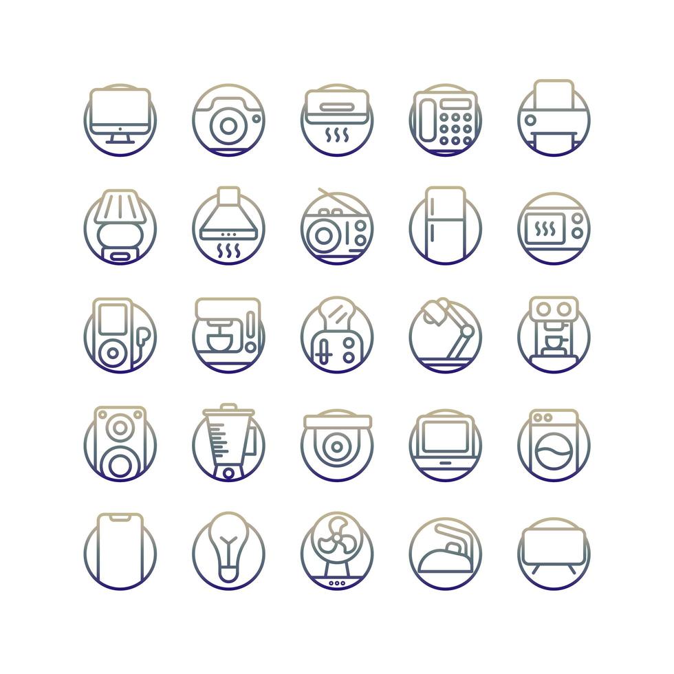 Electrical Appliance gradient icon set. Vector and Illustration.