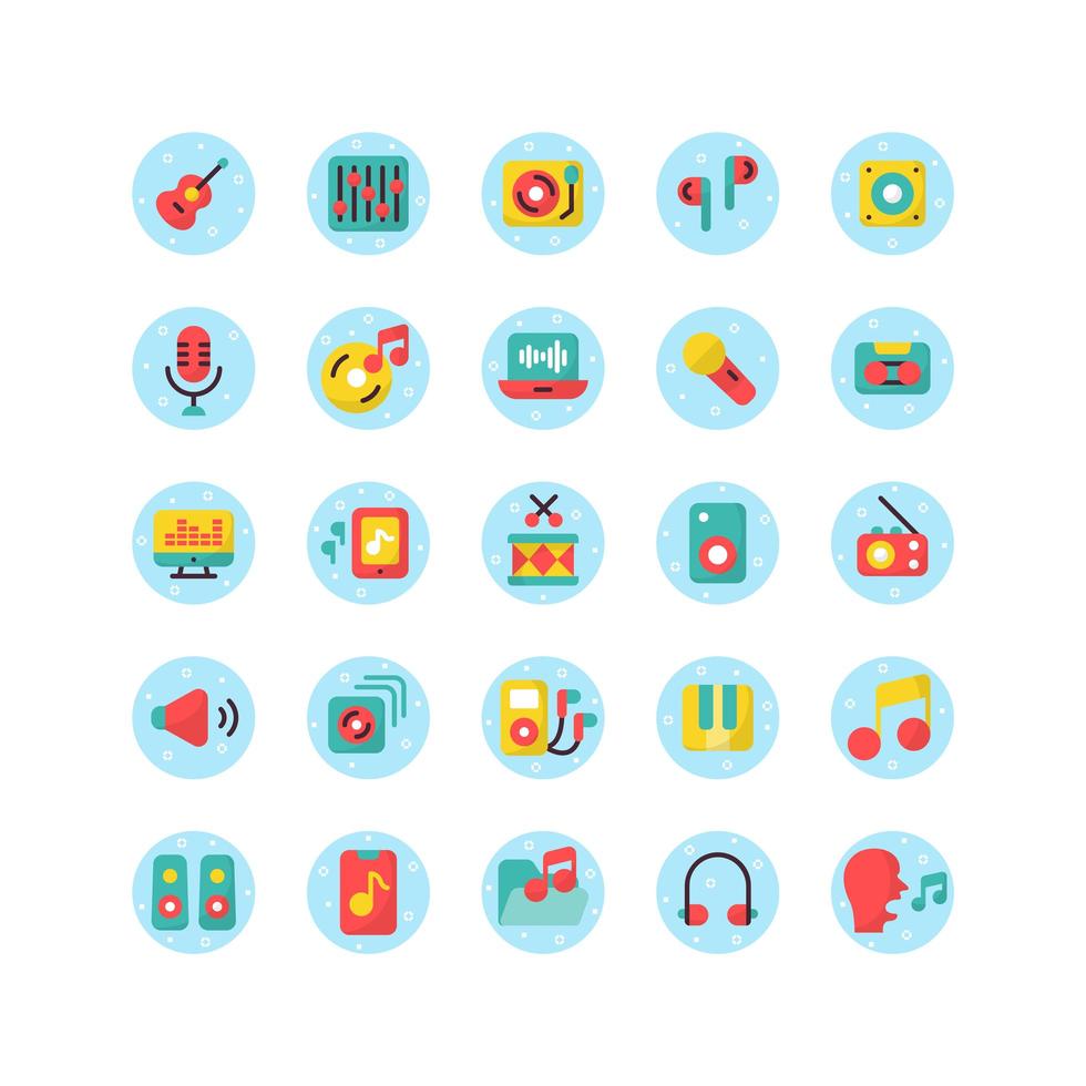 Music and Sound flat icon set. Vector and Illustration.