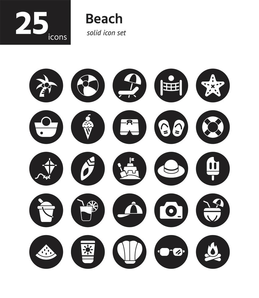 Beach solid icon set. Vector and Illustration.