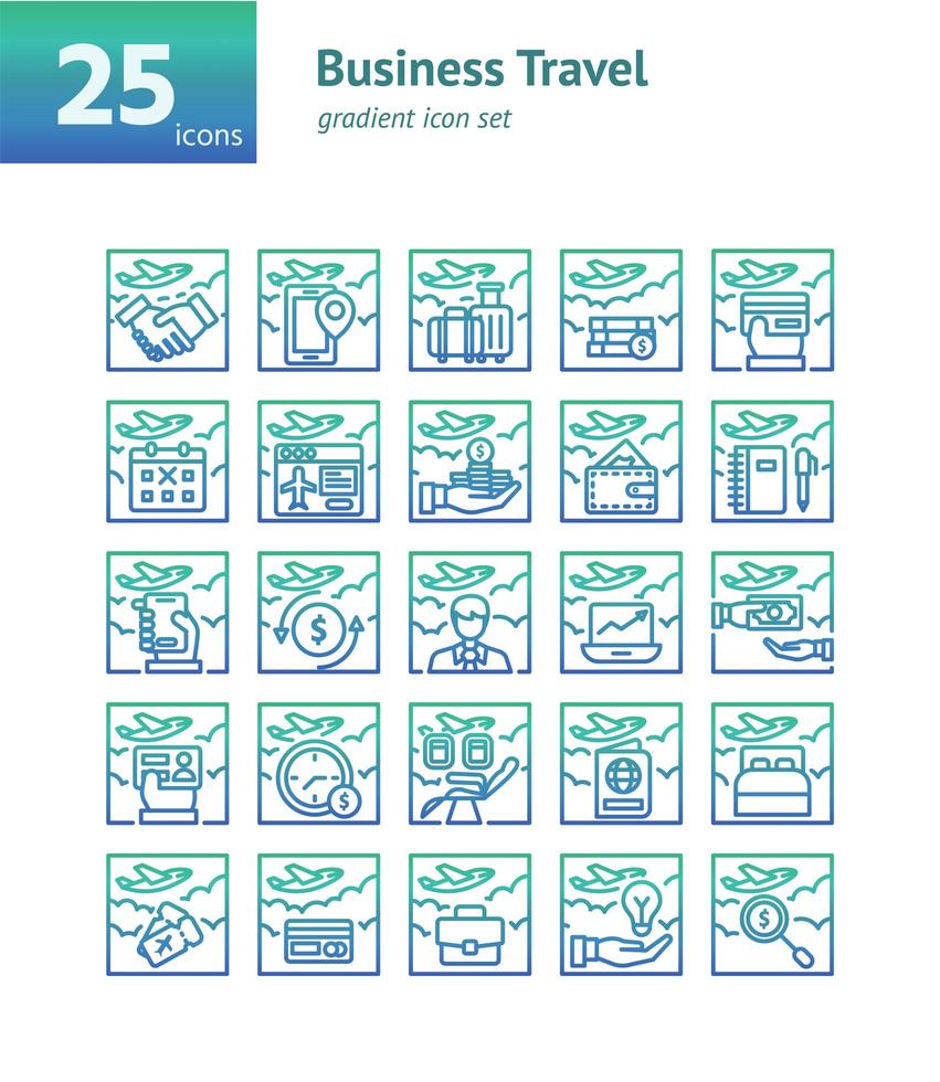 Business Travel gradient icon set. Vector and Illustration.