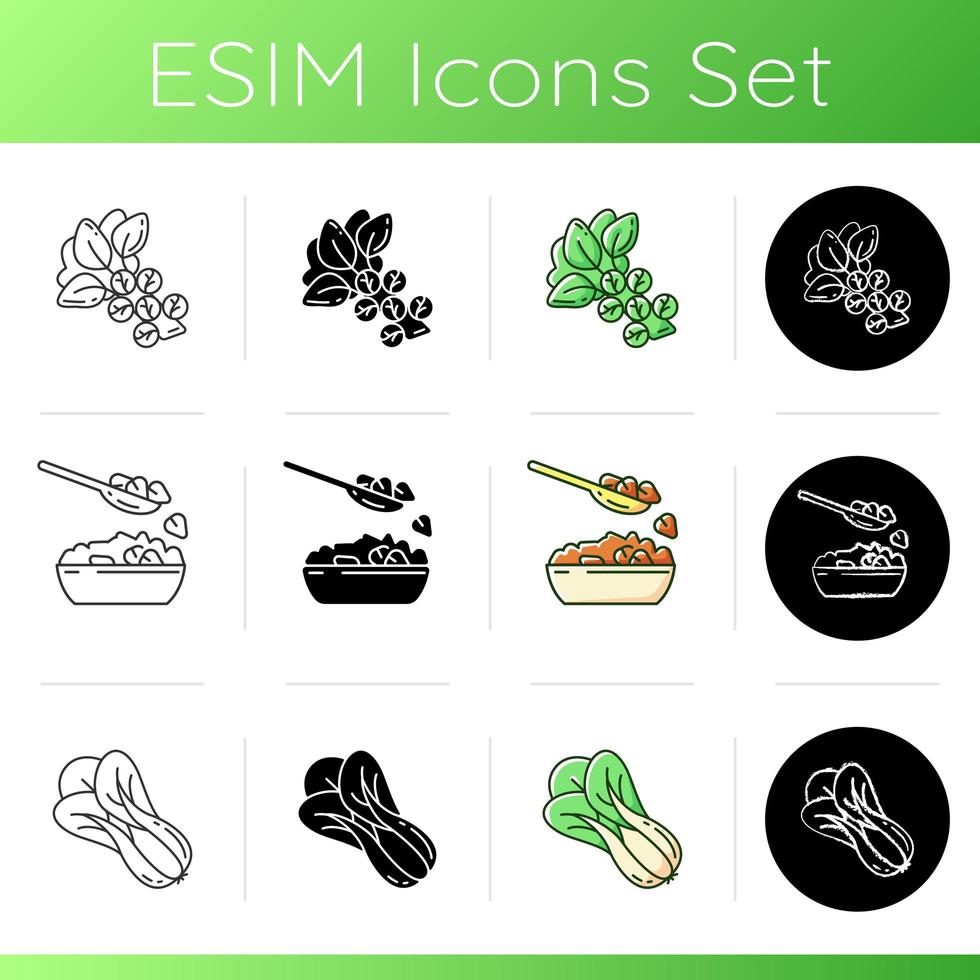 Superfoods variety icons set. vector