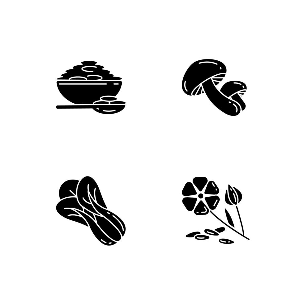 Healthy grains black glyph icons set on white space vector