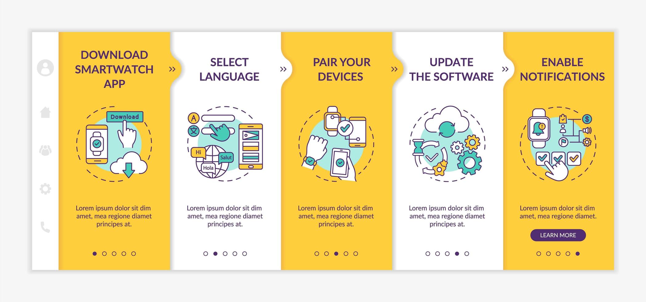 Smartwatch initial setup onboarding vector template