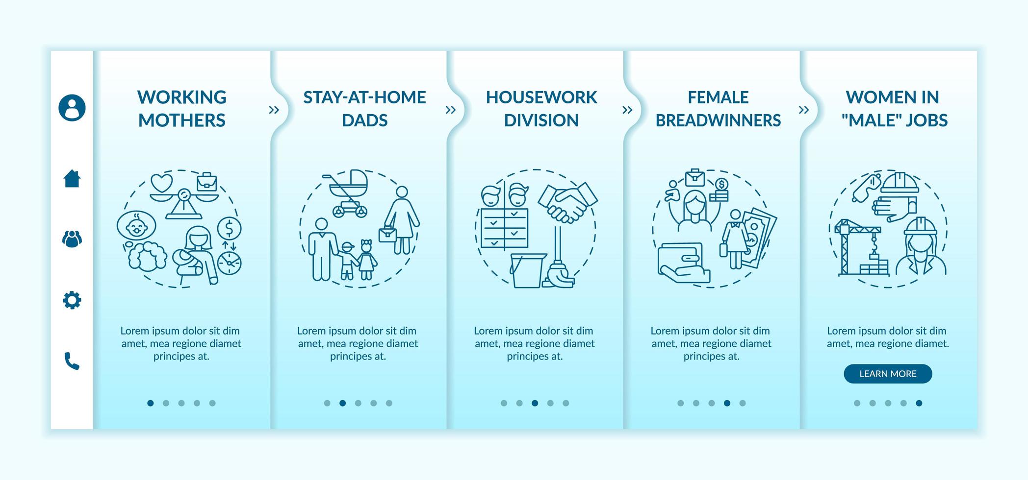 Changing gender roles onboarding vector template