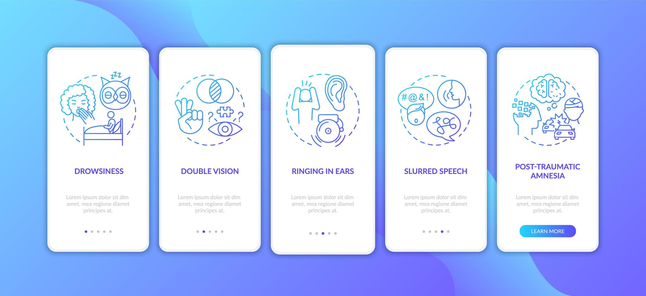 Head trauma blue gradient onboarding mobile app page screen with concepts vector