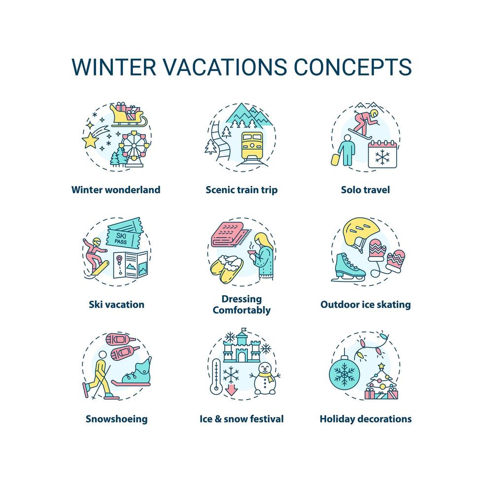 conjunto de iconos de concepto de vacaciones de invierno vector