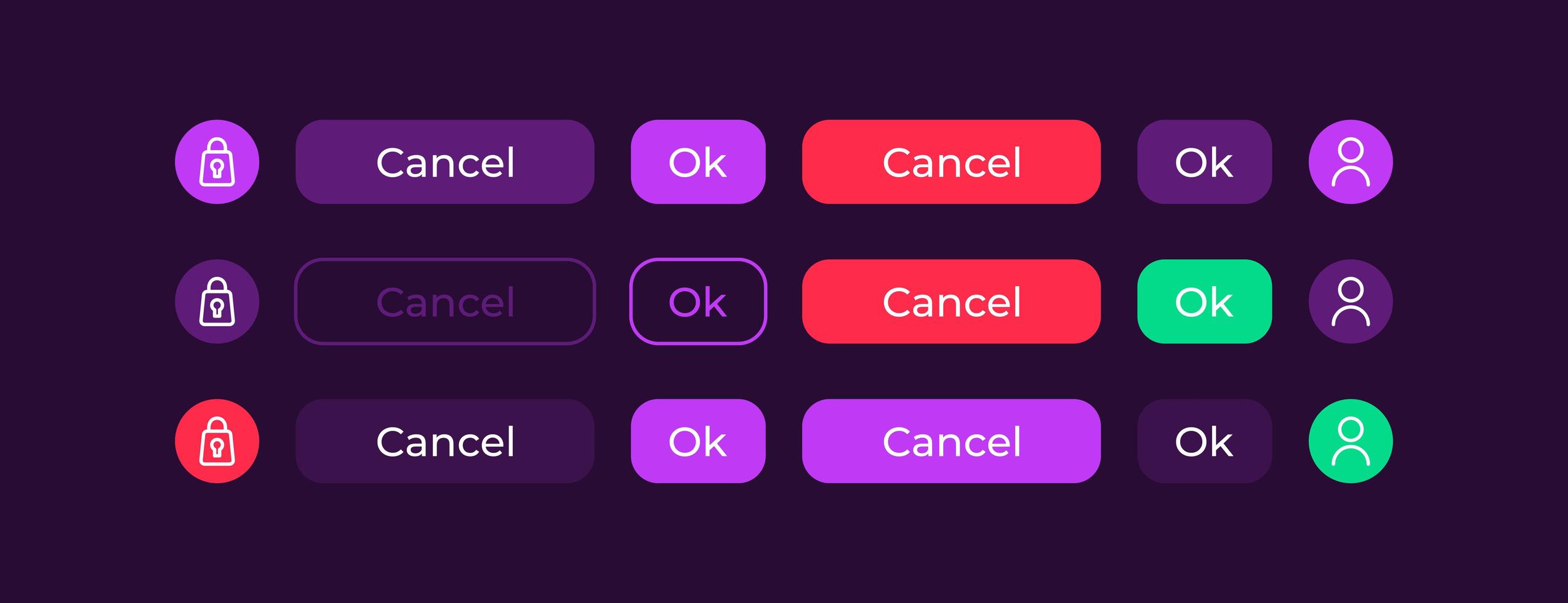 Colourful buttons UI elements kit vector