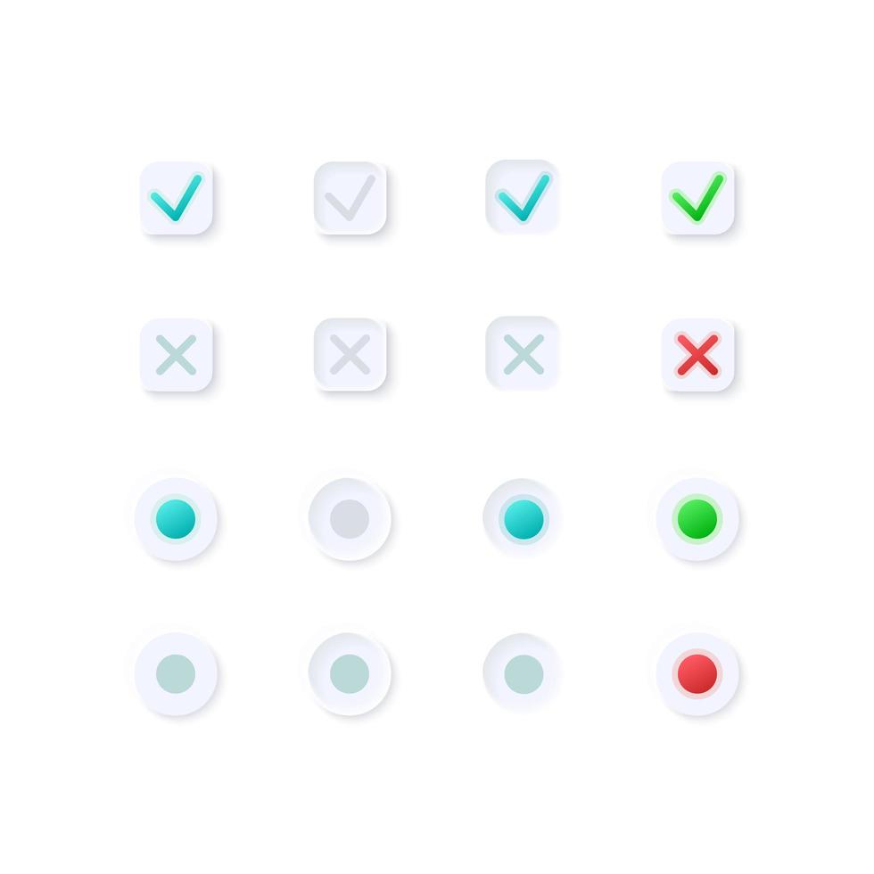 Active and inactive marks UI elements kit vector