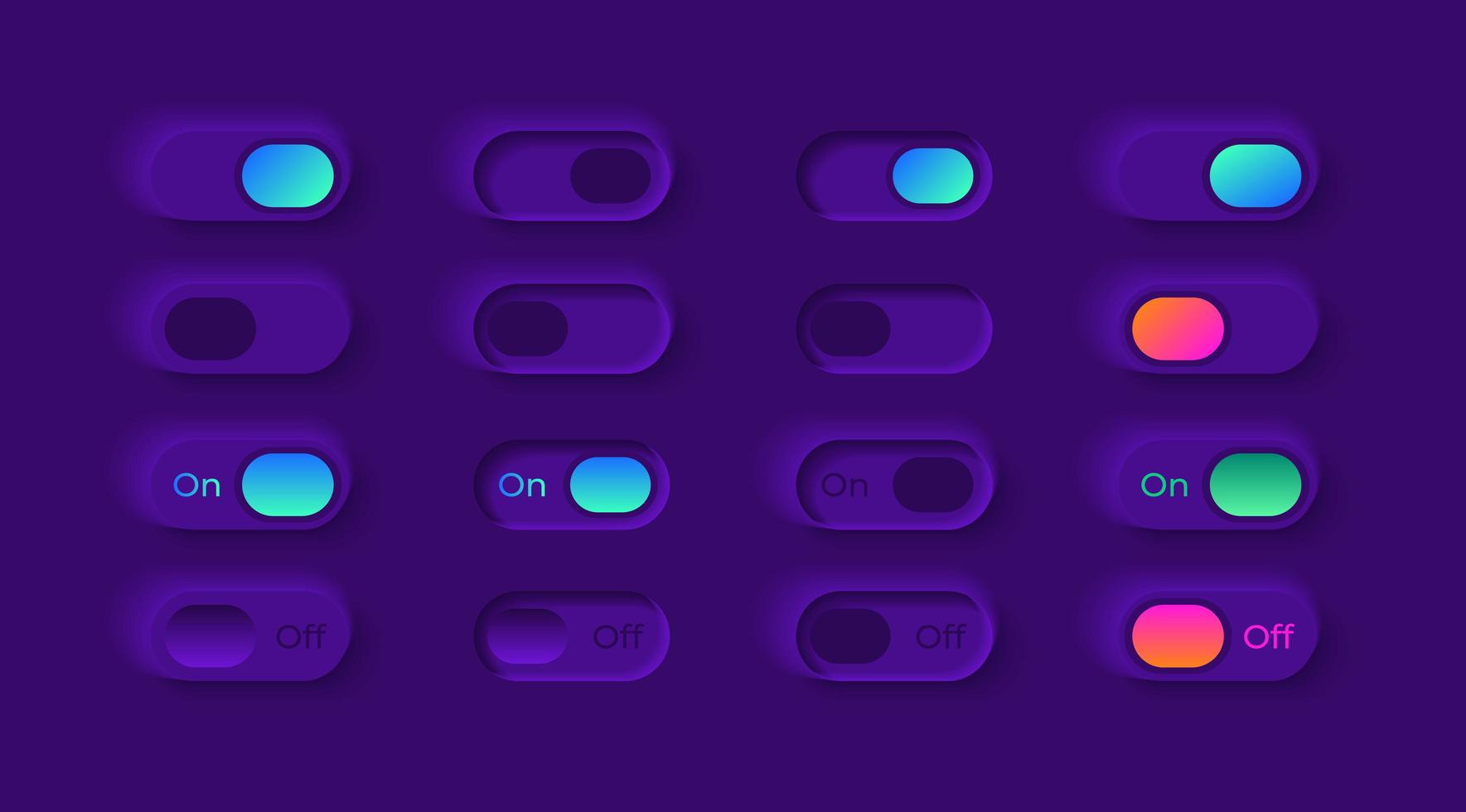 Video player switches UI elements kit vector