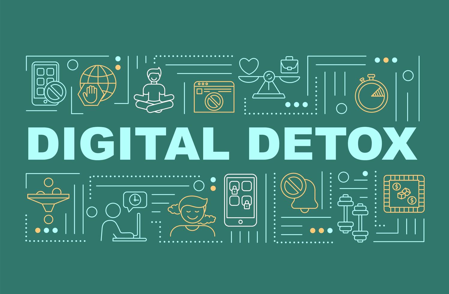 banner de conceptos de palabra de desintoxicación digital vector