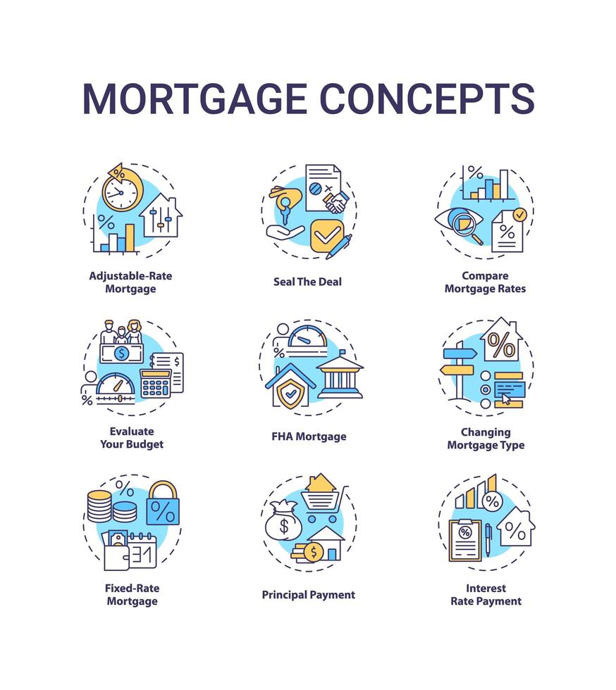 Mortgage concept icons set vector