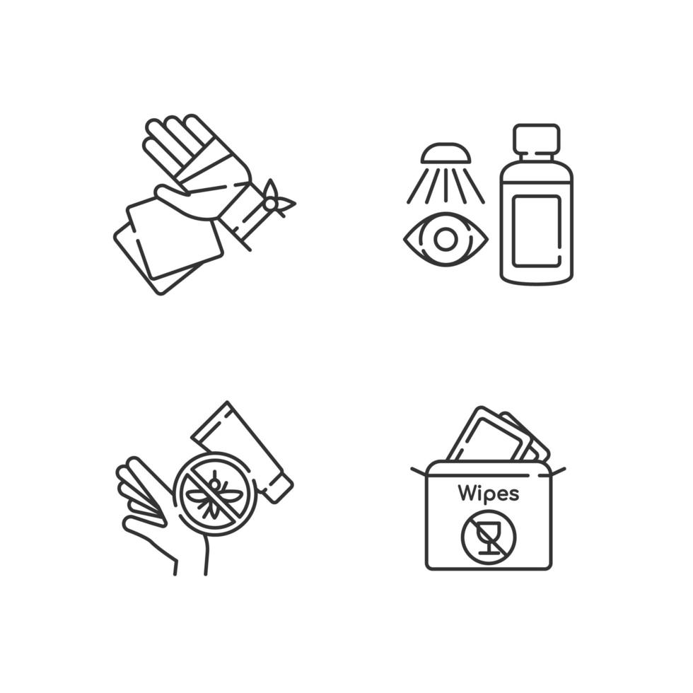 Emergency medical kit linear icons set vector