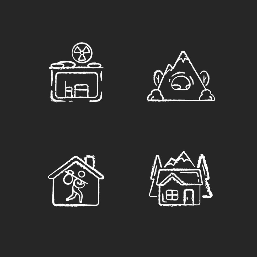 Transitional housing chalk white icons set on black background vector