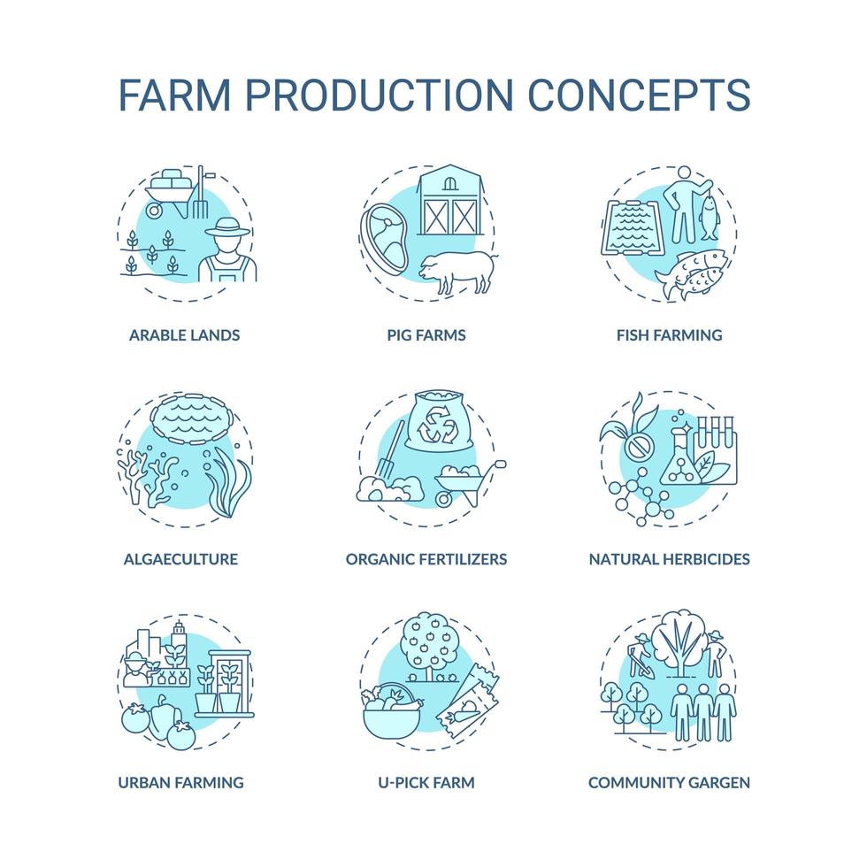 Farm production concept icons set vector