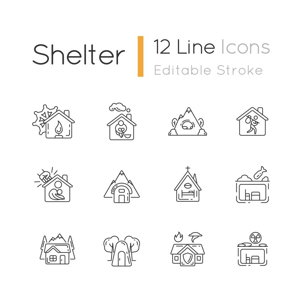 Shelters types linear icons set vector