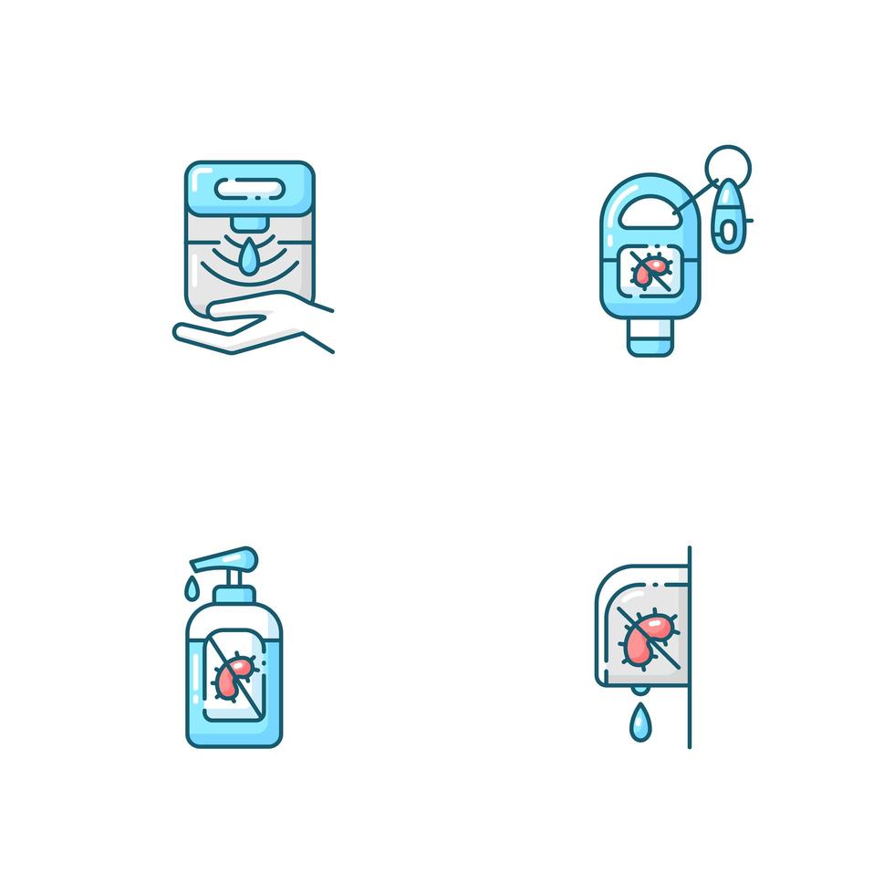 Hygienic hand sanitizers blue RGB color icons set vector