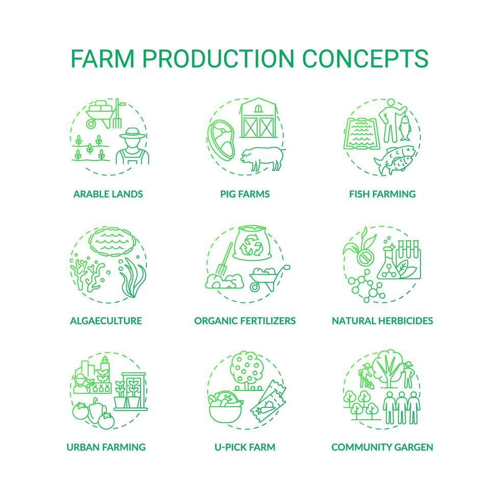 Farm production concept icons set vector
