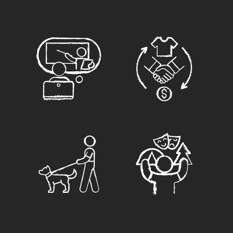 Job opportunities chalk white icons set on black background vector