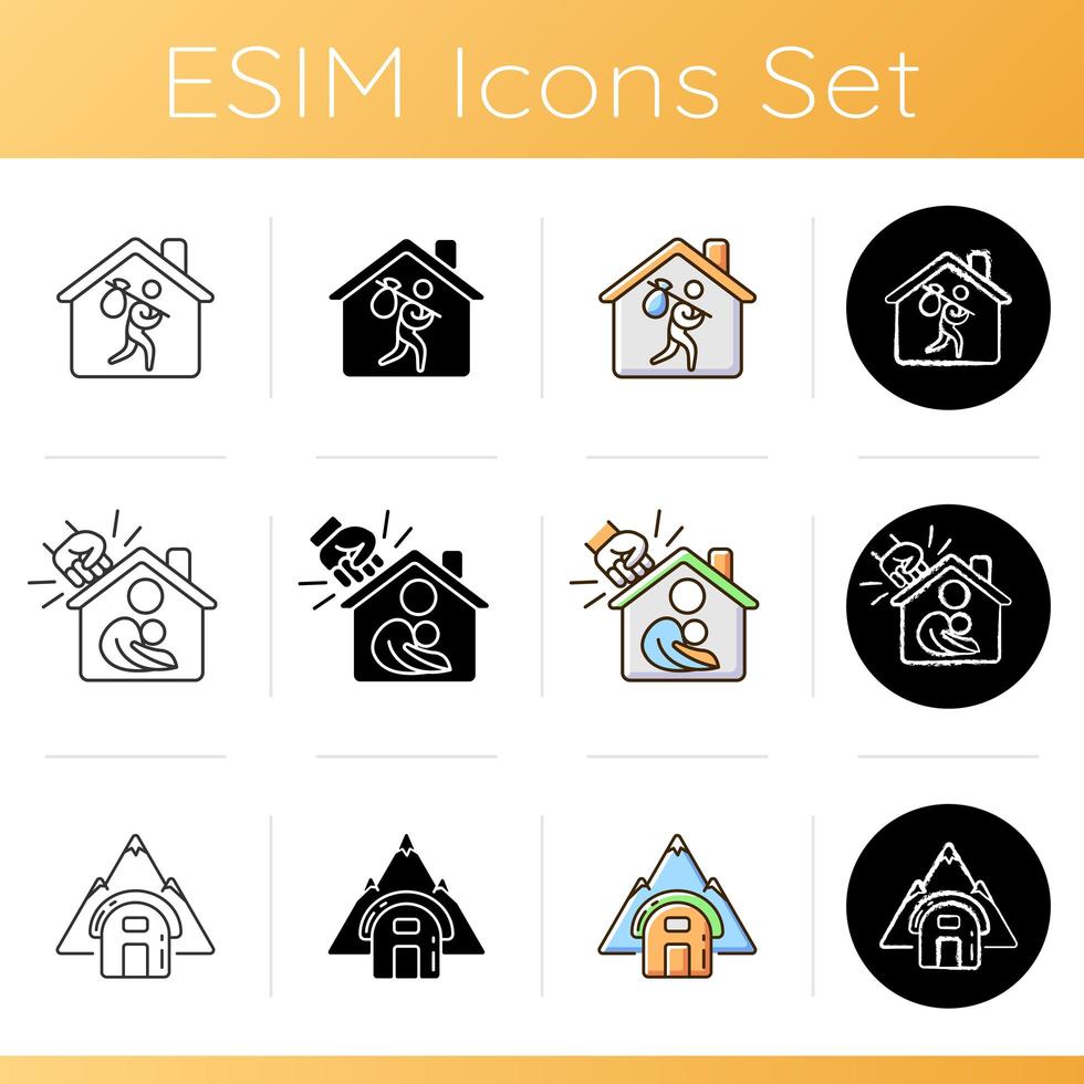 Transitional housing icons set vector