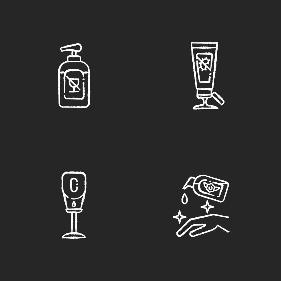 Disinfectant hand sanitizers chalk white icons set on black background vector