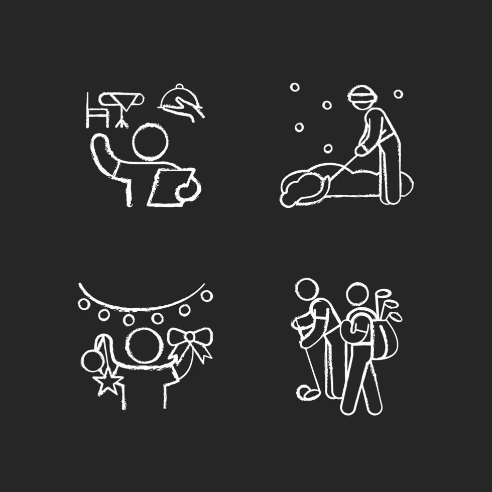 Easy jobs for 16-year-olds chalk white icons set on black background vector