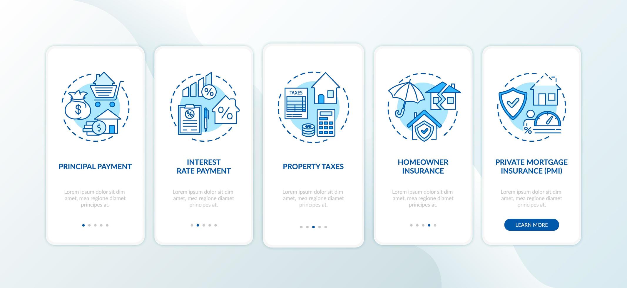 Elementos de pago de hipoteca incorporando la pantalla de la página de la aplicación móvil con conceptos vector