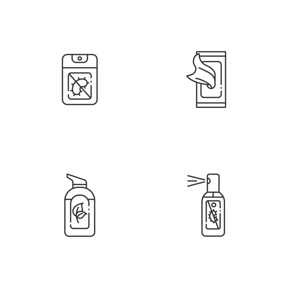 Antibacterial hand sanitizers linear icons set vector