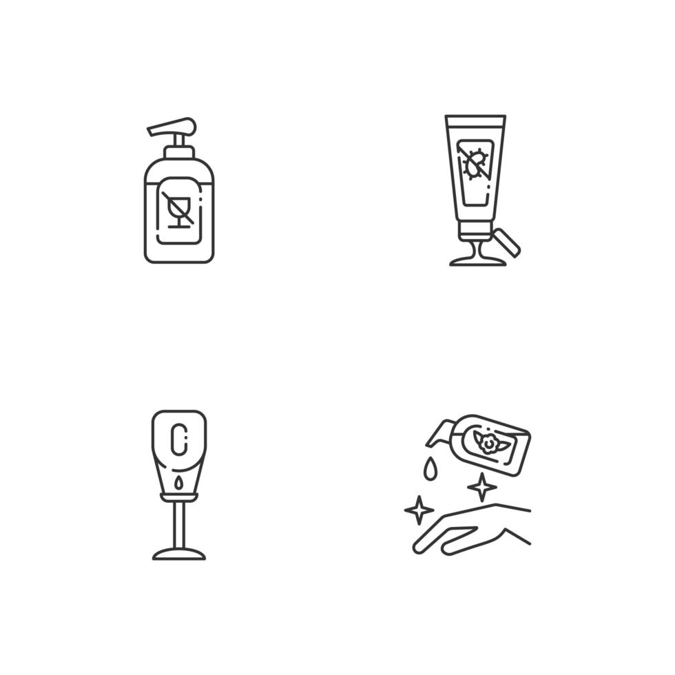 Disinfectant hand sanitizers linear icons set vector