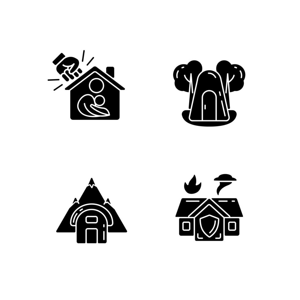 Temporary safe residence black glyph icons set on white space vector