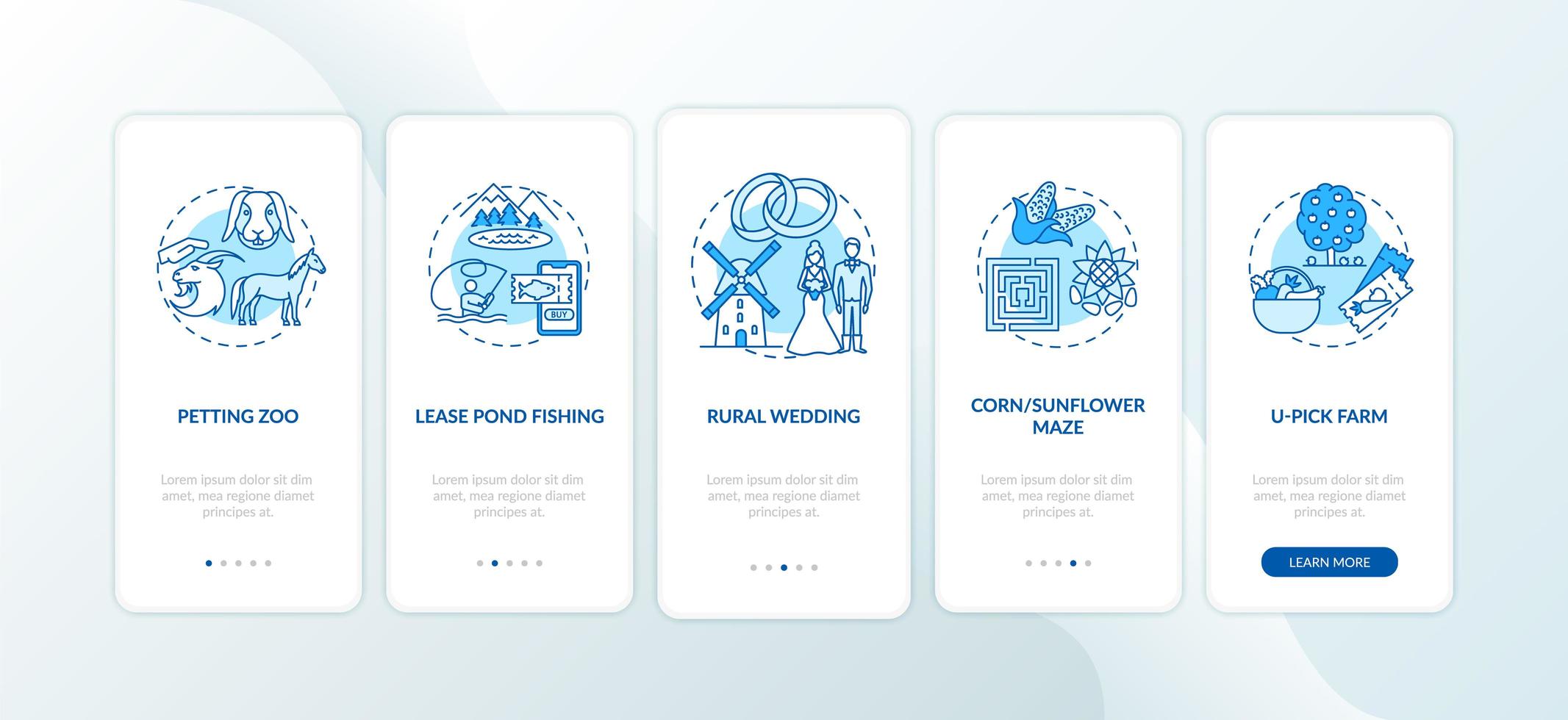 Agritourism onboarding mobile app page screen with concepts vector