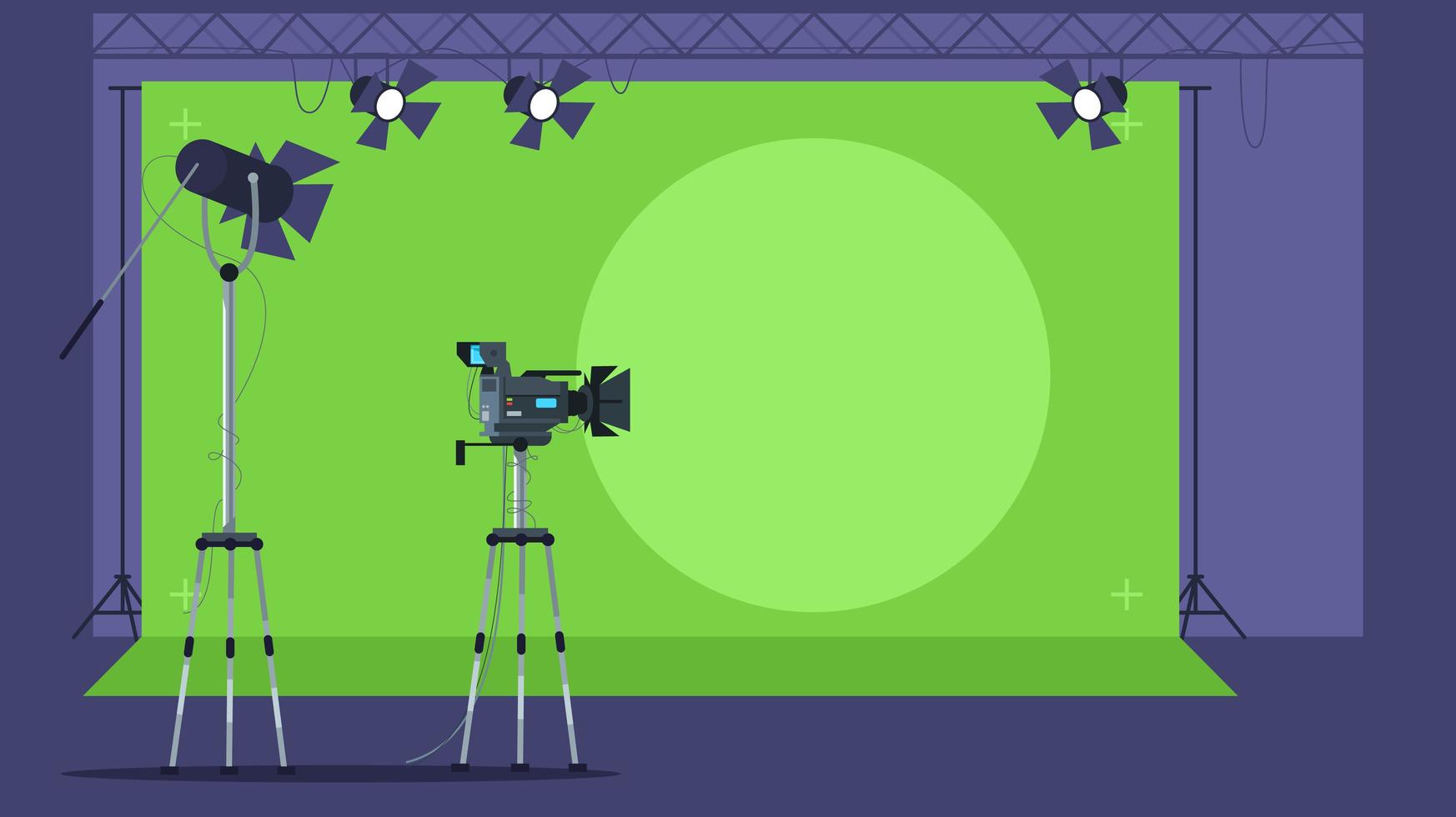 News show filming semi flat vector illustration