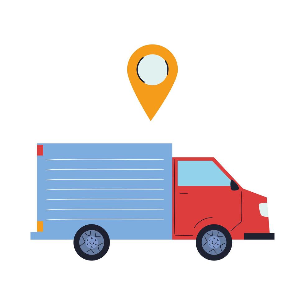 cargo truck with location pin icon vector