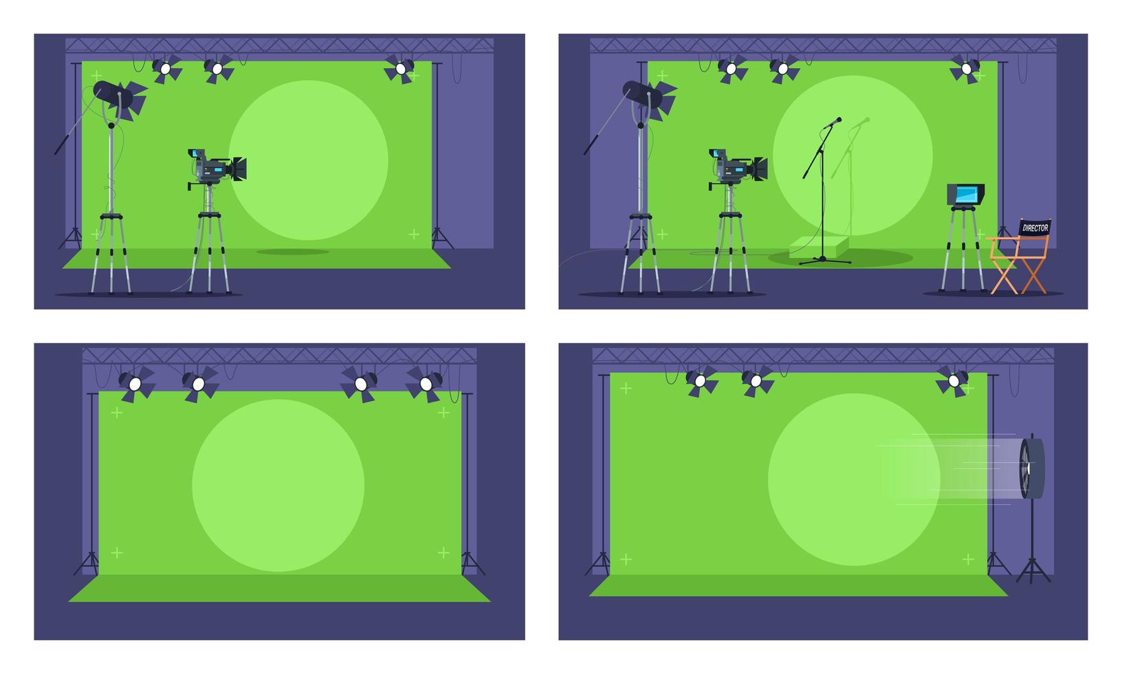 Green screen semi flat vector illustration set