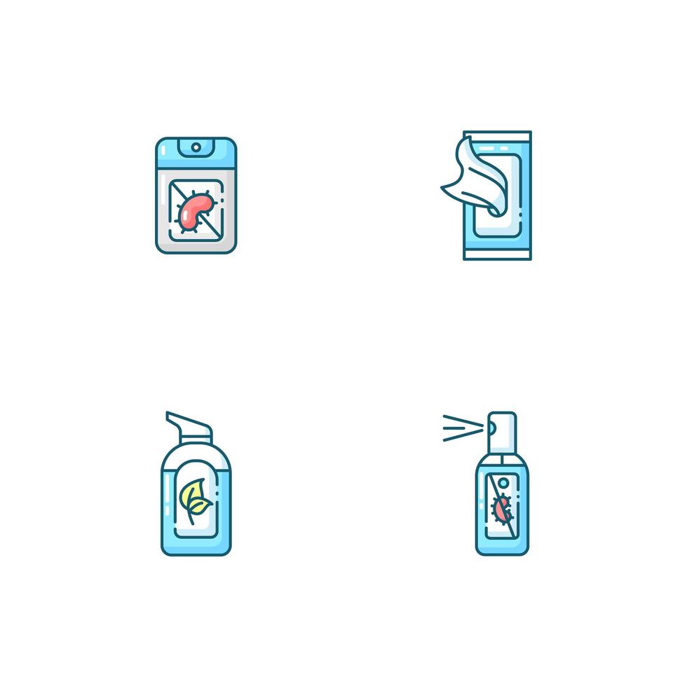 desinfectantes de manos antibacterianos conjunto de iconos de color azul rgb vector