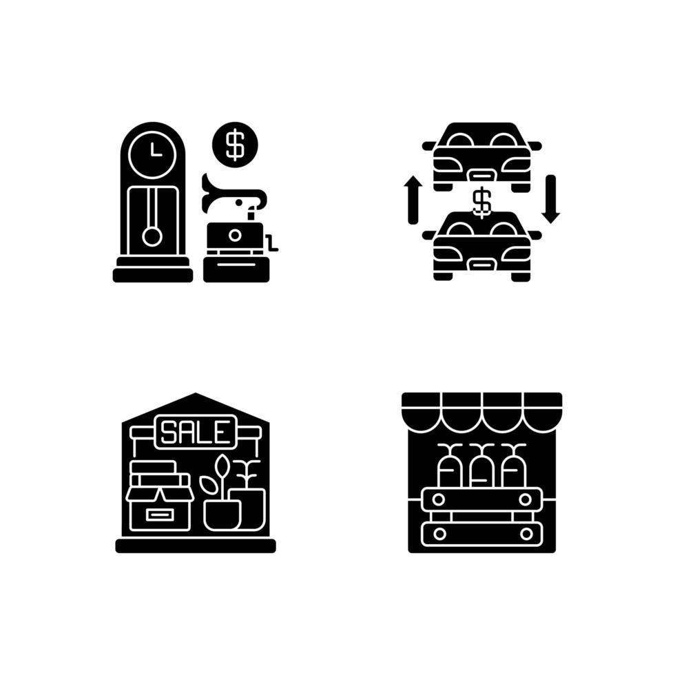 Flea market black glyph icons set on white space vector