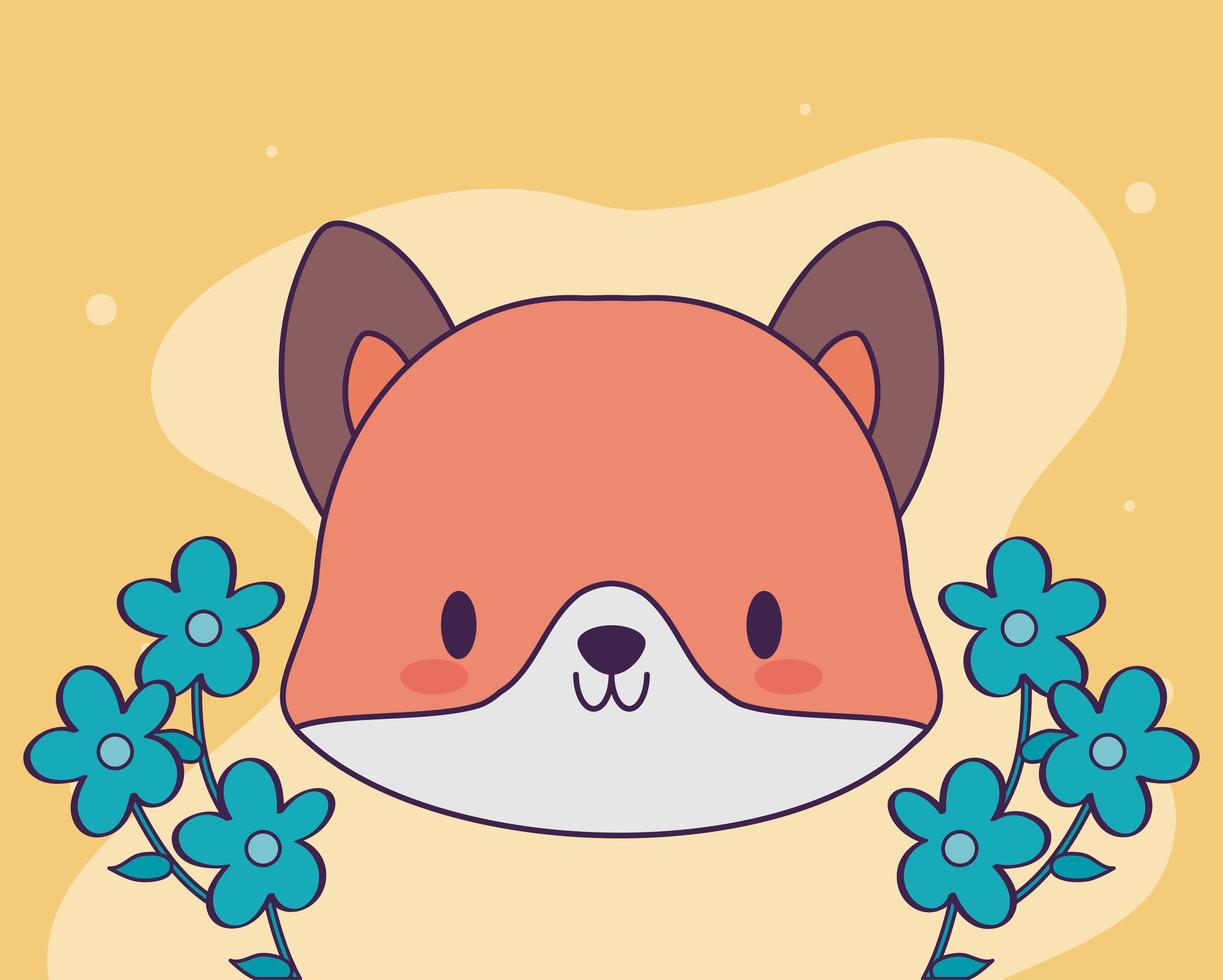 head of kawaii fox with flowers vector