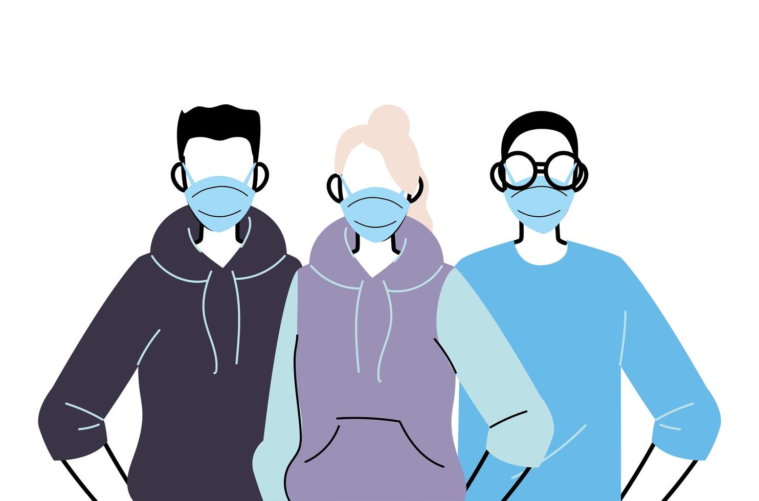 young people wearing face masks to prevent virus vector
